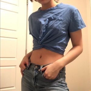 cropped pastel blue knotted top